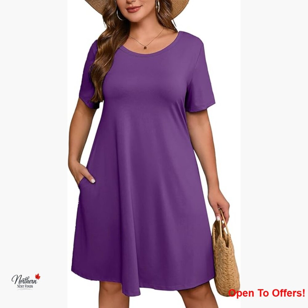 Polyester Blend Plus Size Casual Swing Dress with Pockets